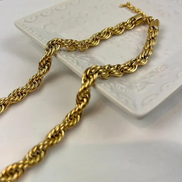 Thick Chain Necklace Gold Thick Choker Necklace Chunky Chain Twisted Necklace - Picture 11 of 13
